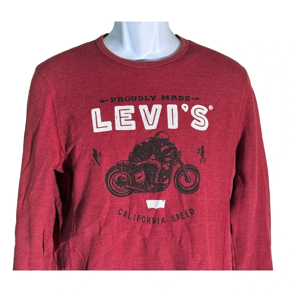 LEVI'S CALIFORNIA SPEED‎ Long Sleeve Motorcycle Red T-Shirt Teens Large